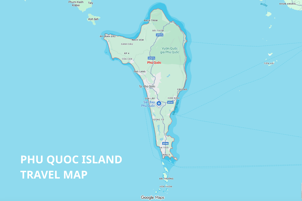 Thom Island is located in the South of Phu Quoc Island, in An Thoi Ward, Kien Giang